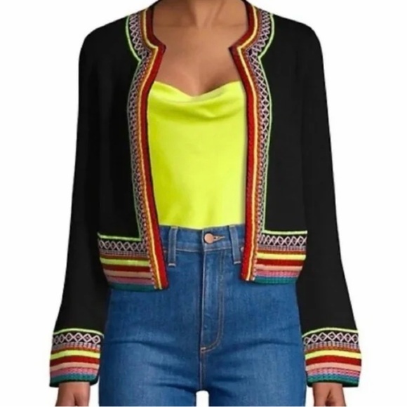 Alice + Olivia Sweaters - ALICE+OLIVIA Round Neck Meemee Embroidered Open Front Cropped Cardigan S/P A33